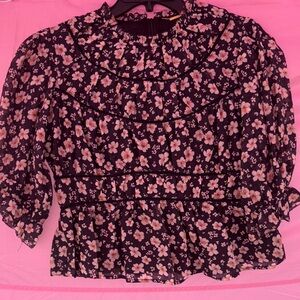 Tecovas Black and Pink Floral Blouse
